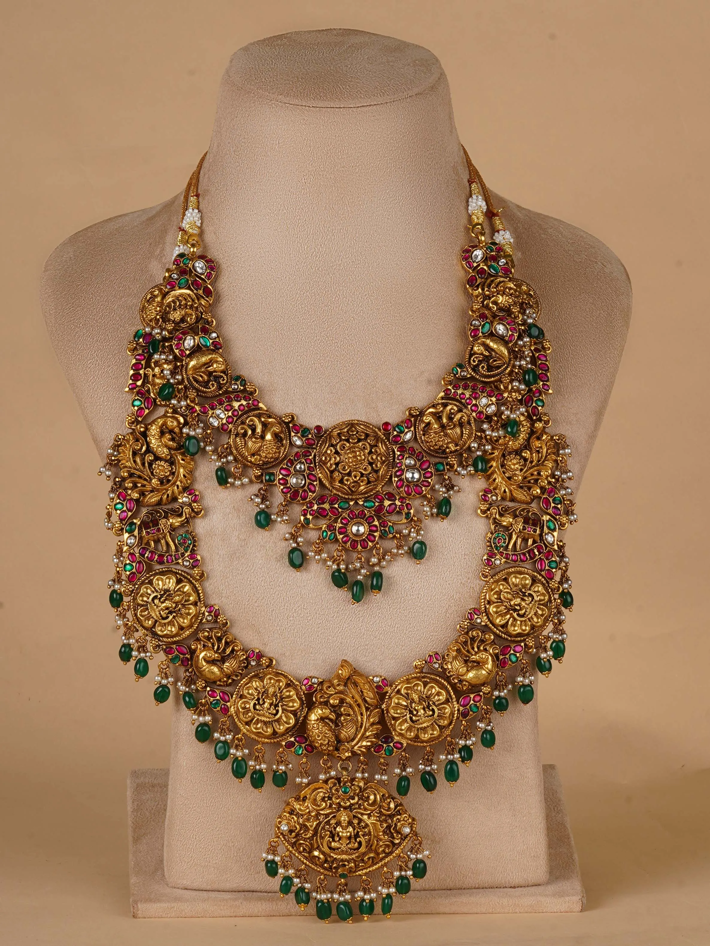 Multicolor Gold Plated Temple Necklace Set - TMPSET222M