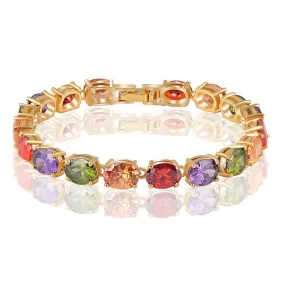 Multicolor Oval Swiss Cubic Zirconia Diamond Bracelet 18K Gold Plated Colorful Zircon Strand Bracelets