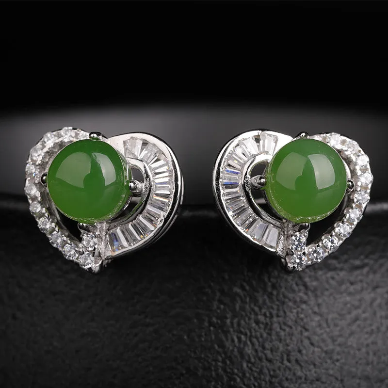 Natural Jade Earrings Nephrite Silver Zircon Earrings ZEG562