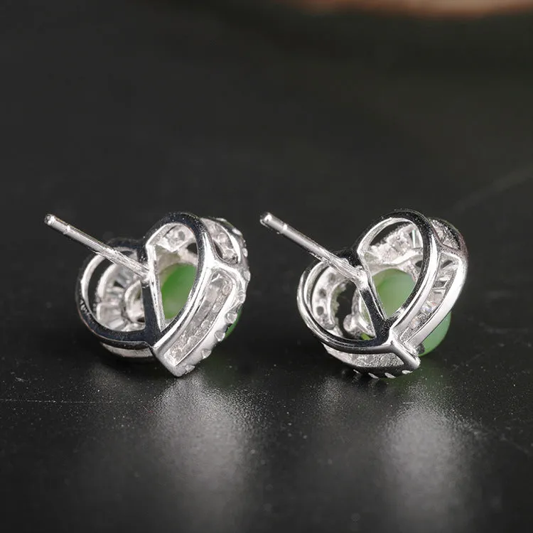 Natural Jade Earrings Nephrite Silver Zircon Earrings ZEG562