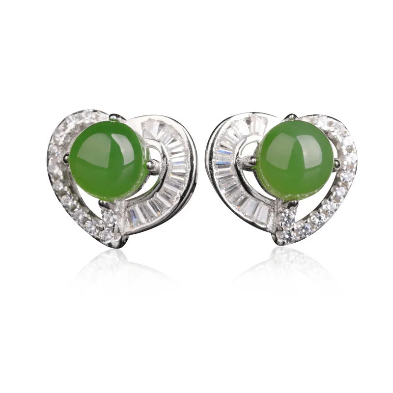 Natural Jade Earrings Nephrite Silver Zircon Earrings ZEG562