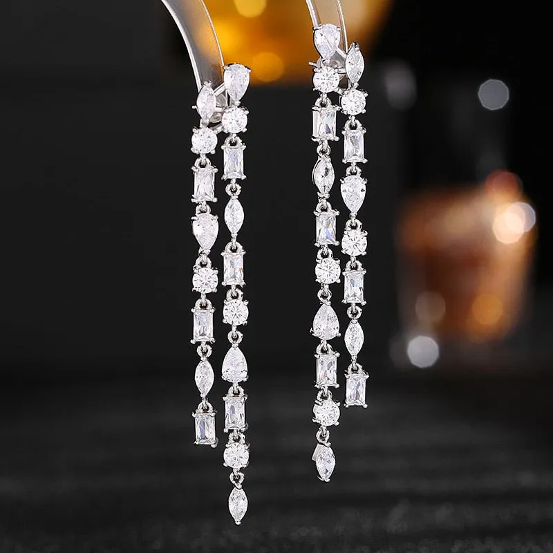 New Fashion Cubic Zircon Earrings Geometric Zircon Inlaid Long Tassel Earrings Wedding, Birthday Party Jewelry LYB002