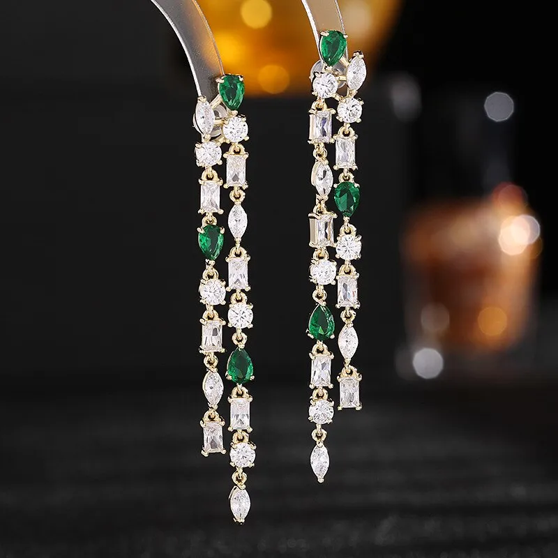 New Fashion Cubic Zircon Earrings Geometric Zircon Inlaid Long Tassel Earrings Wedding, Birthday Party Jewelry LYB002