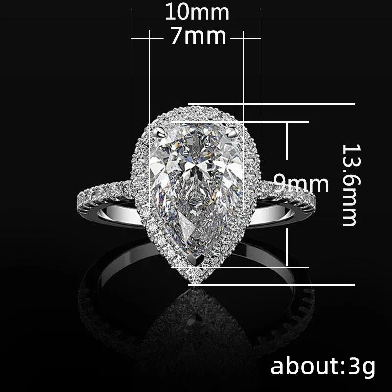 New hand jewelry creative sparkling drop-shaped zircon wedding ring women's wedding jewelry luxury wedding ring