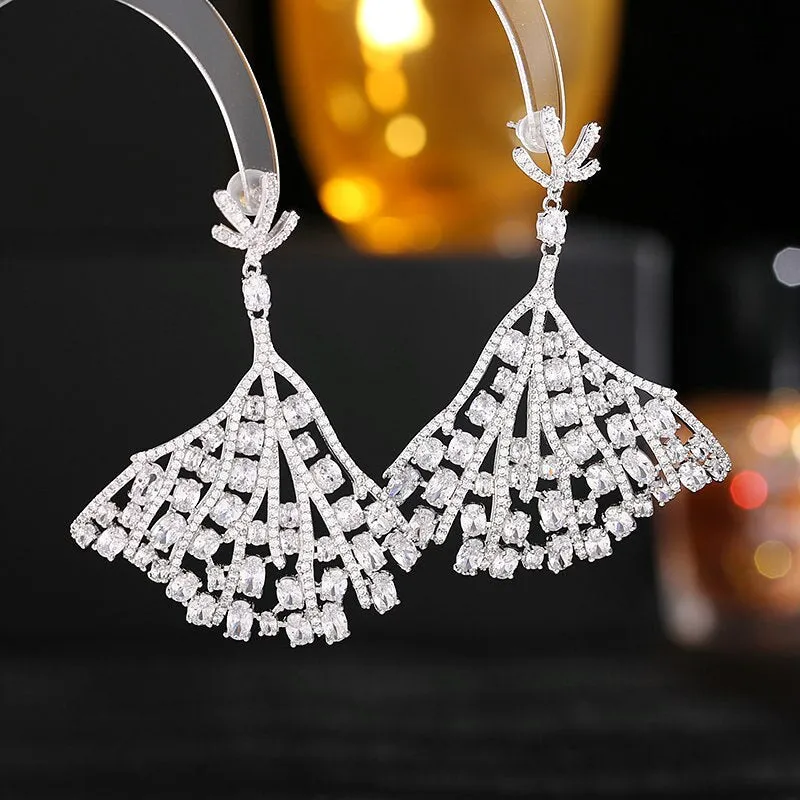 New Trendy cubic zirconia ddiamond sector earrings women wendding ear jewelry party dress accessories LYH073