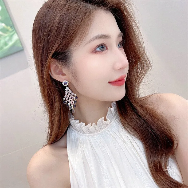 New Trendy cubic zirconia ddiamond water drop earrings women wendding ear jewelry party dress accessories LYG154