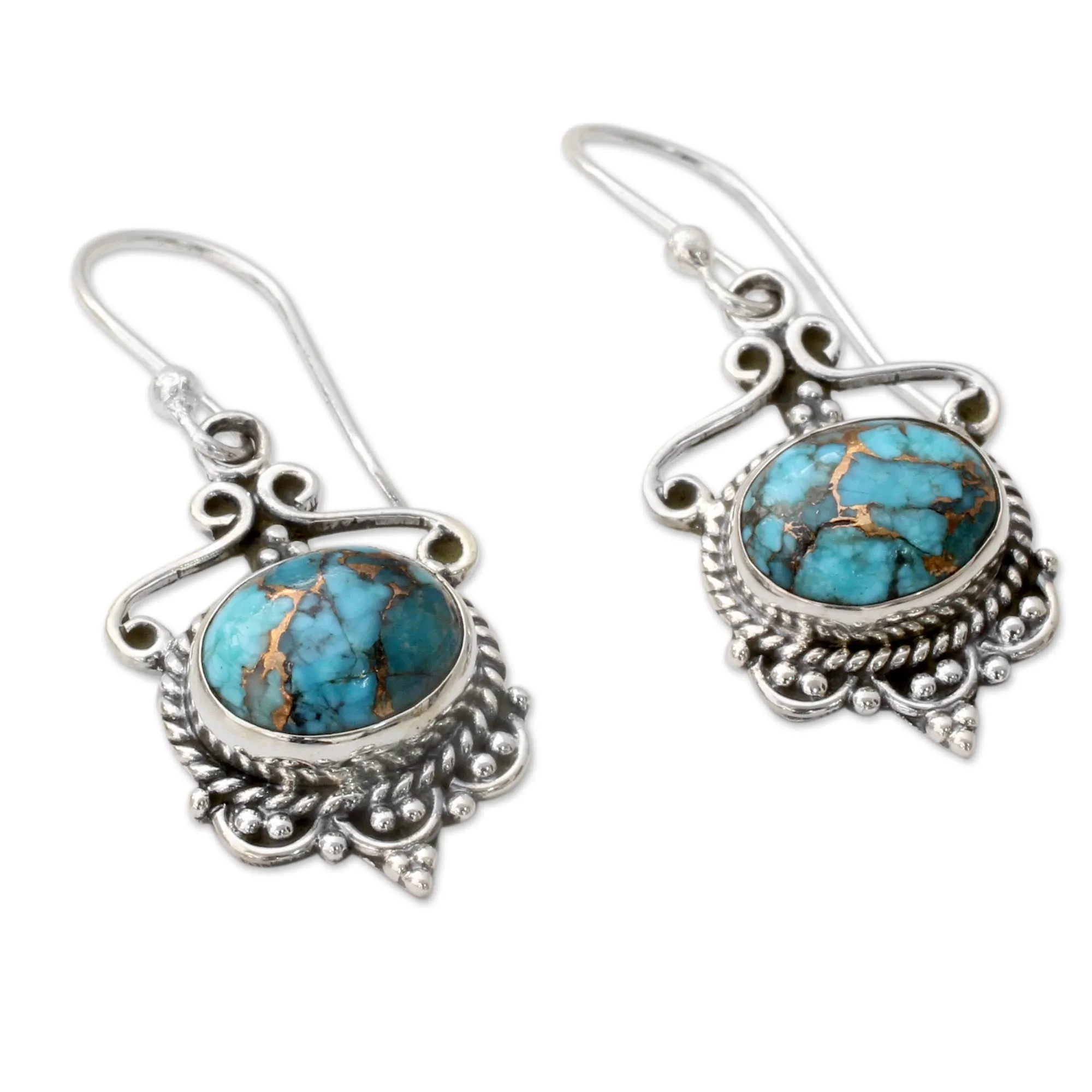 Oceans of Love Blue Composite Turquoise and Sterling Silver Dangle Earrings