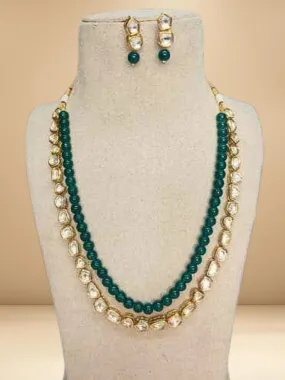 One Line Kundan Beads Chain And Earring Set