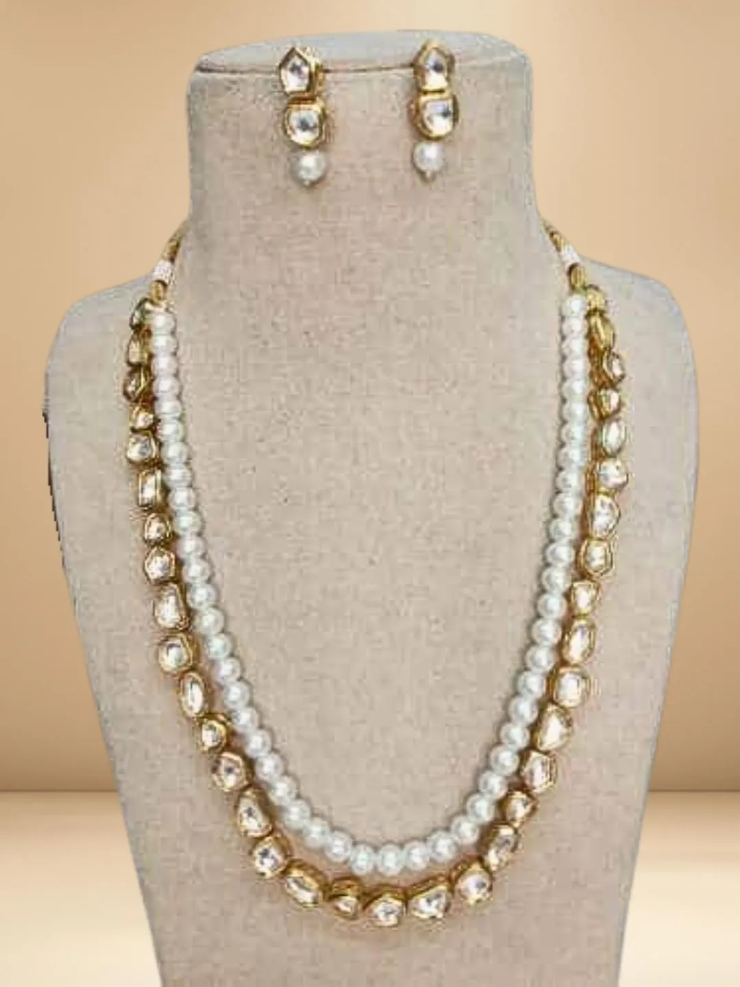 One Line Kundan Beads Chain And Earring Set