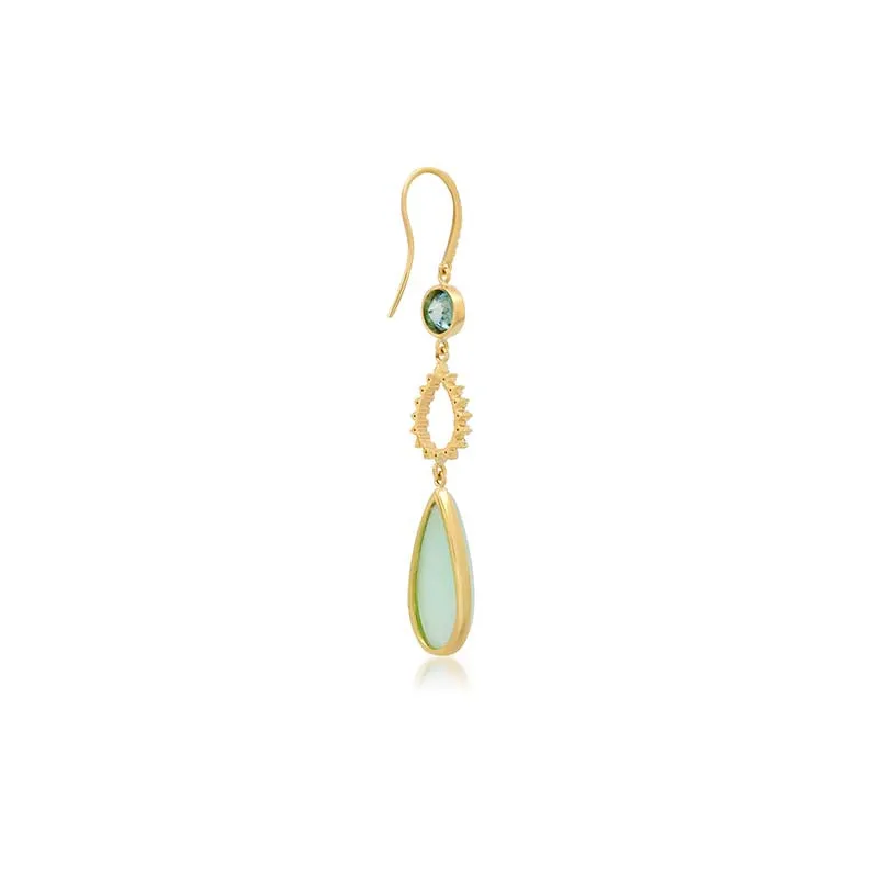 One-Of-A-Kind Diamond Teardrop Earrings with Blue Zircon & Chrysoprase Drop