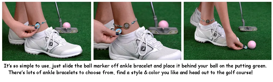 One Putt Designs - Swarovski Crystal & Fish Ball Marker Ankle Bracelet #4SWBF