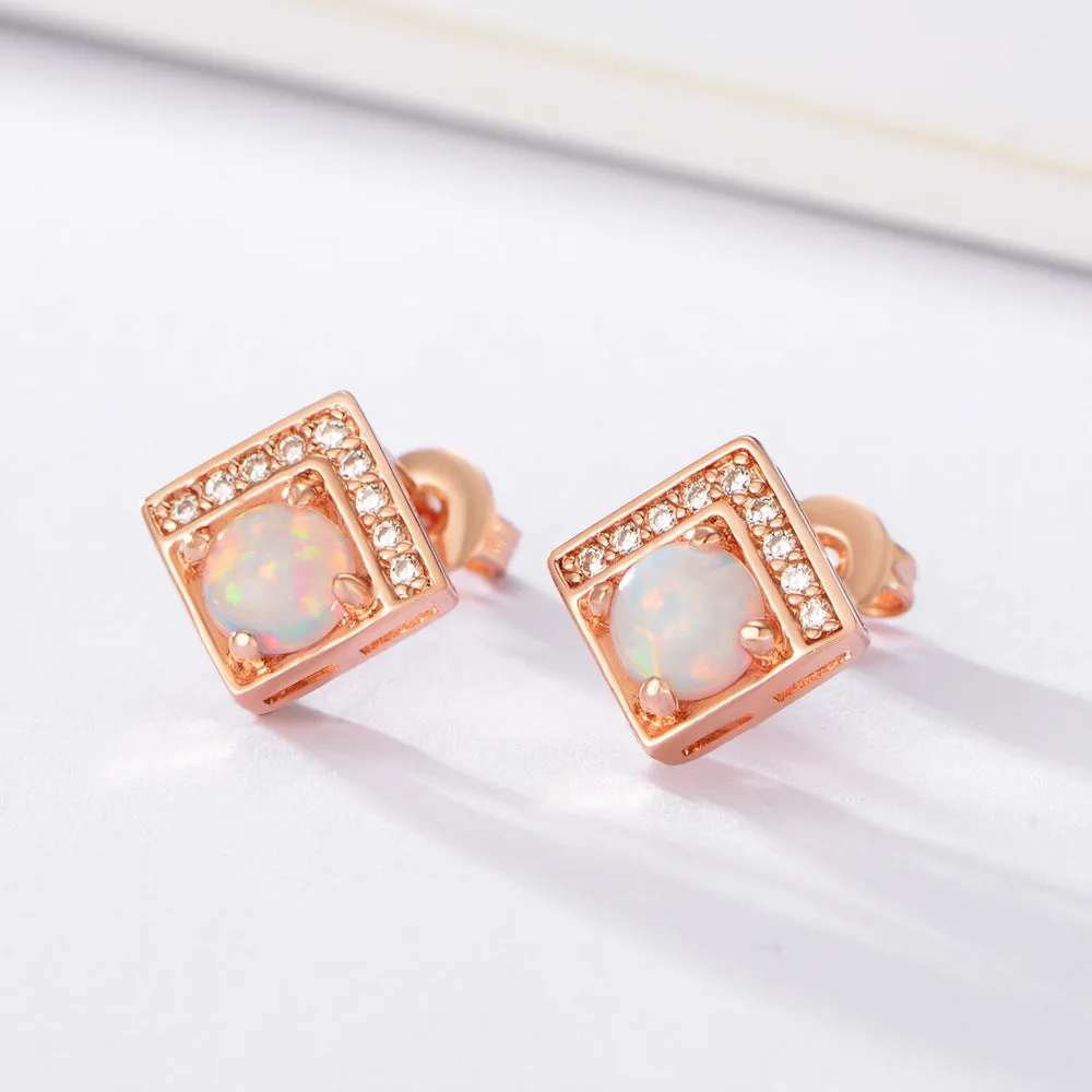 Opal Jewelry with Zircon Square Silver Studs Earrings for Women