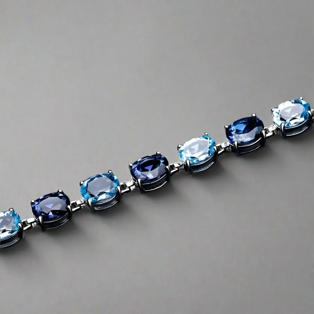 Oval Cut Natural Sky Blue Topaz with Mystic Quartz Bracelet