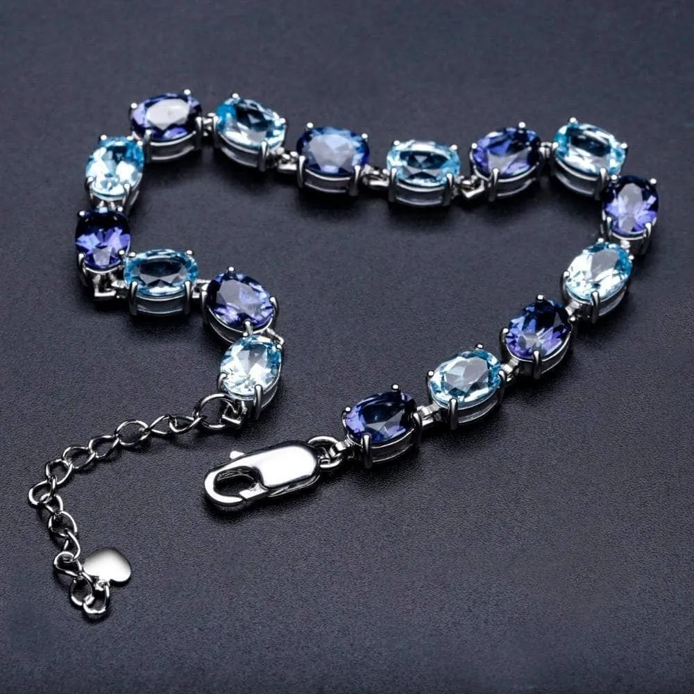 Oval Cut Natural Sky Blue Topaz with Mystic Quartz Bracelet