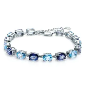 Oval Cut Natural Sky Blue Topaz with Mystic Quartz Bracelet