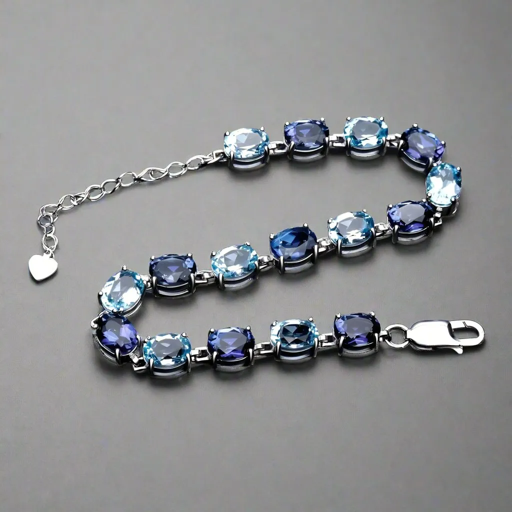 Oval Cut Natural Sky Blue Topaz with Mystic Quartz Bracelet