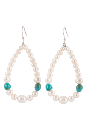 Paige Wallace Pearl & Turquoise Loop Earrings