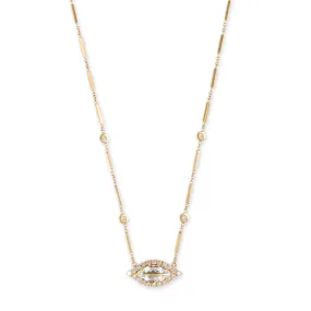 PAVE AQUAMARINE CENTER EYE DIAMOND SMOOTH BAR NECKLACE