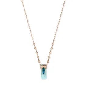 PAVE OPAL CAP   AQUAMARINE CRYSTAL NECKLACE