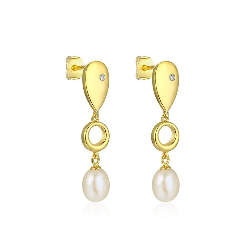 Pear Drop Shape with Natural Pearl Silver Drop Earrings for Women