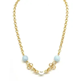 Pearl And Aquamarine Chain Necklace