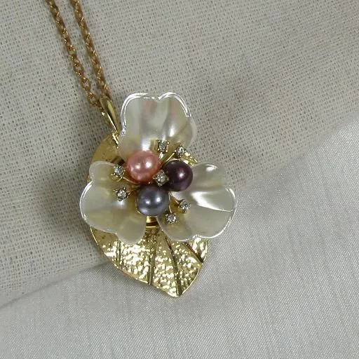 Pearl Flower  Long Pendant Necklace