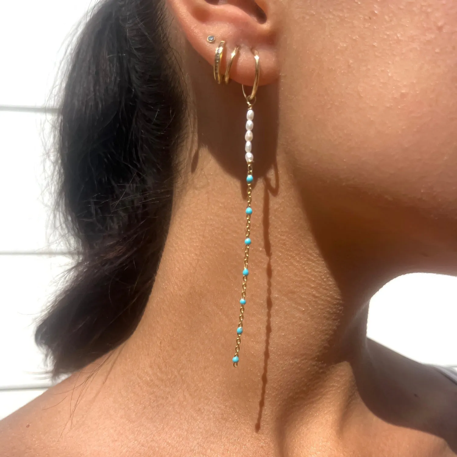 Pearl   Turquoise Dangle Earrings