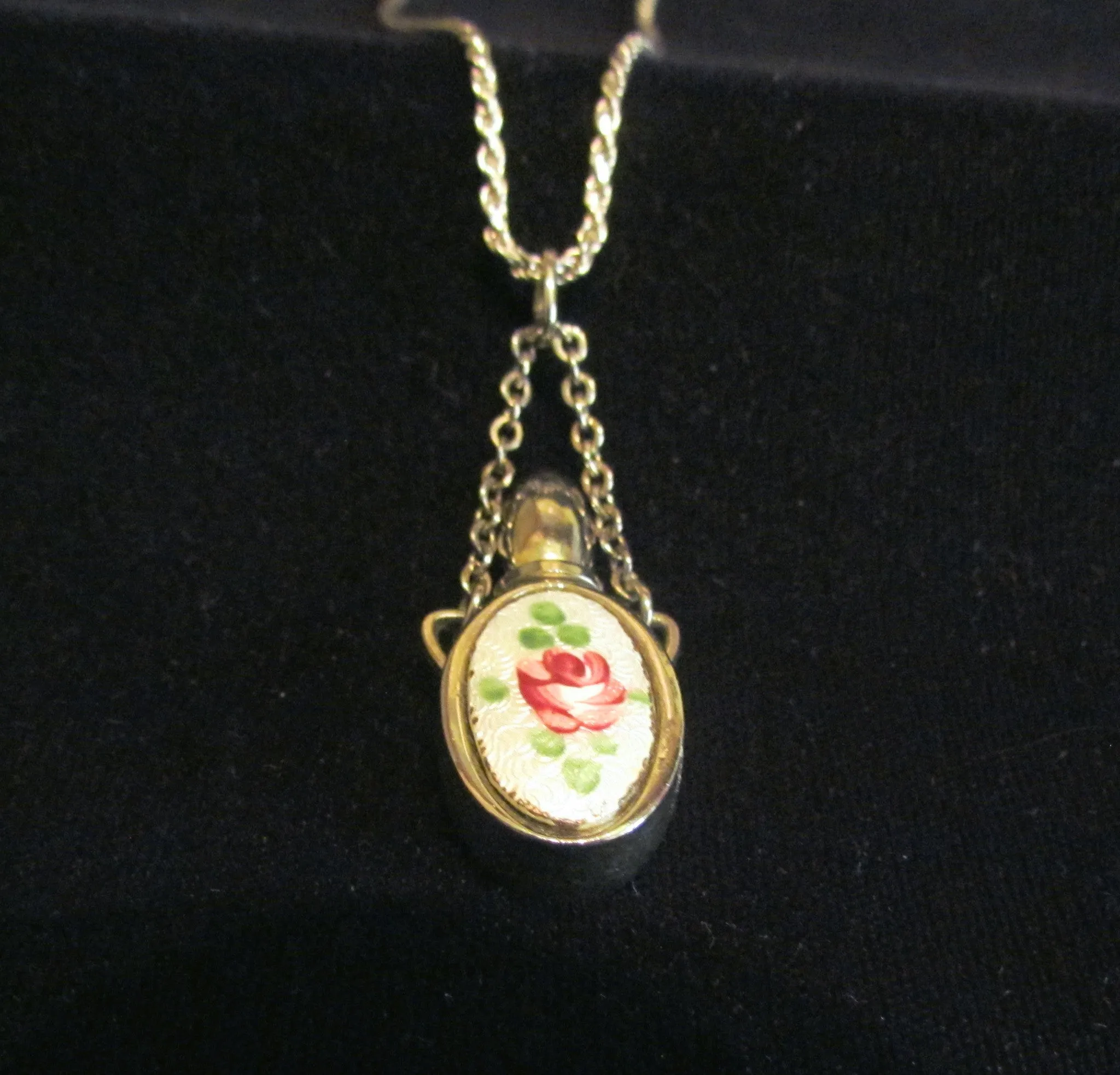 Perfume Bottle Necklace Silver & Guilloche Enamel Chatelaine Bottle On Sterling Silver Chain