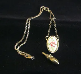 Perfume Bottle Necklace Silver & Guilloche Enamel Chatelaine Bottle On Sterling Silver Chain