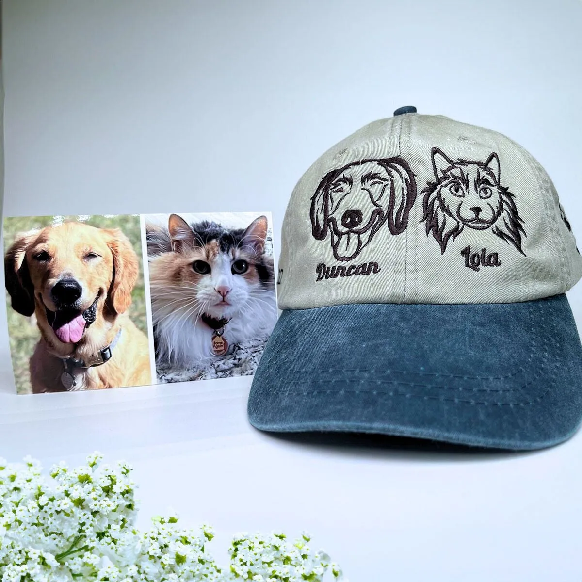 Personalized Cat Hat with Custom Embroidered Photo - Unique Cat Lover Gift Idea