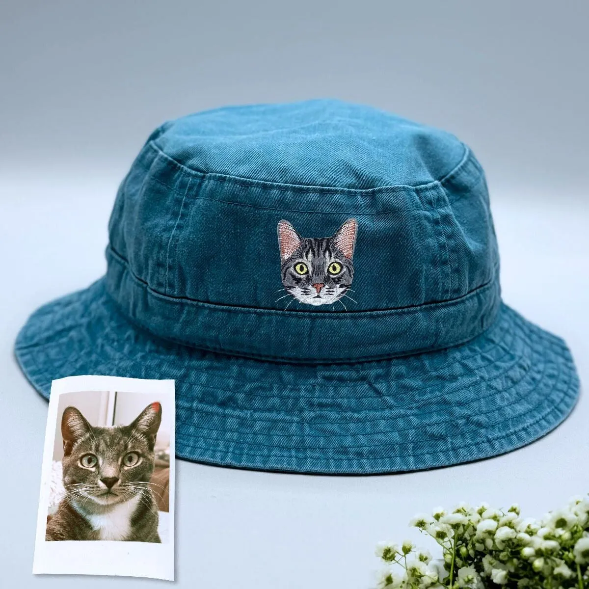 Personalized Cat Hat with Custom Embroidered Photo - Unique Cat Lover Gift Idea