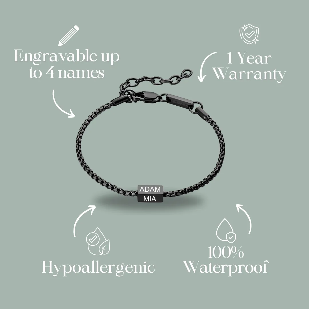 Personalized Premium Theodore Bracelet | Engrave Your Loved Ones' Names - Black