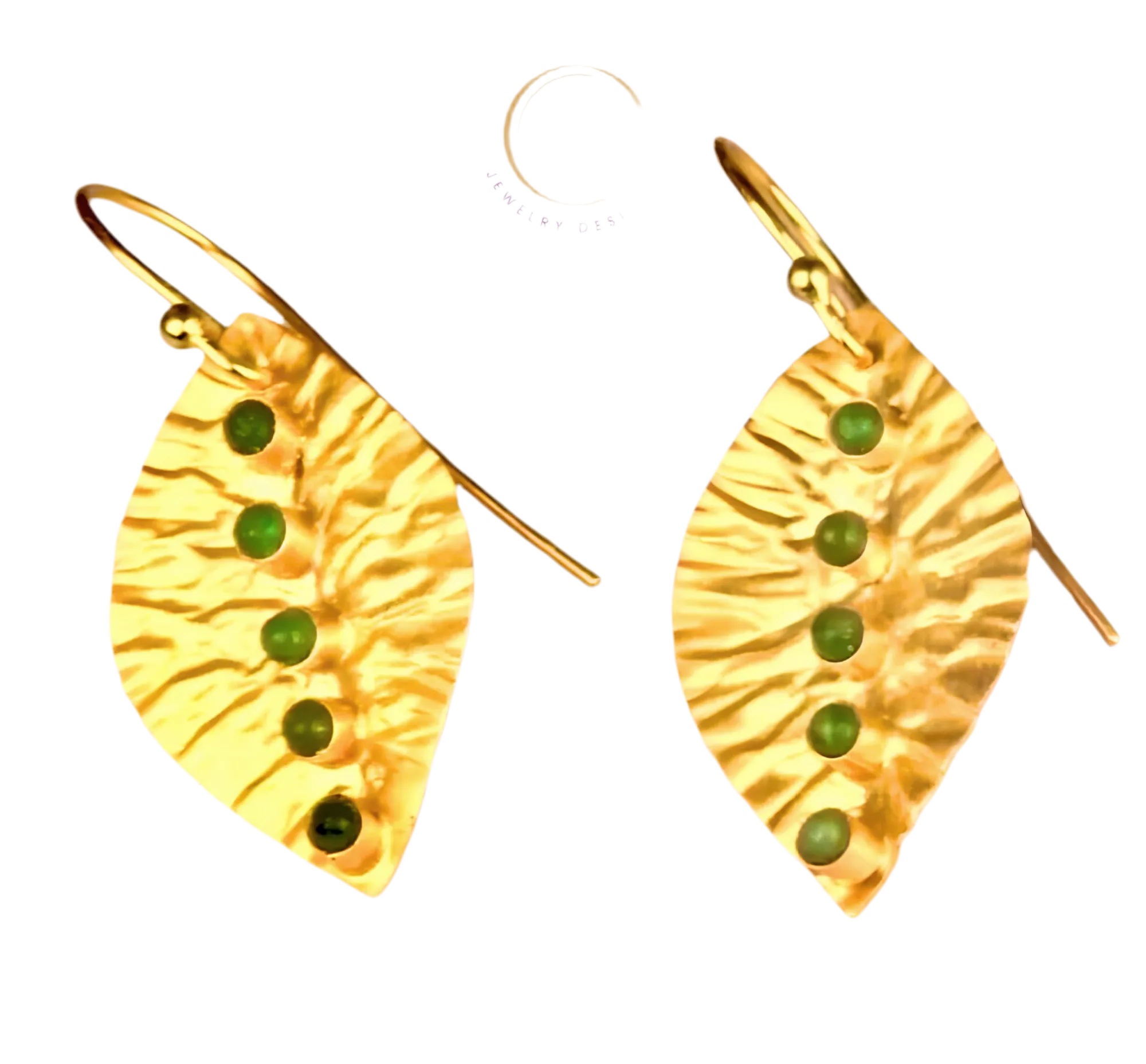 Petite 22k Gold Leaf Emerald Gemstone Earrings 1.0"