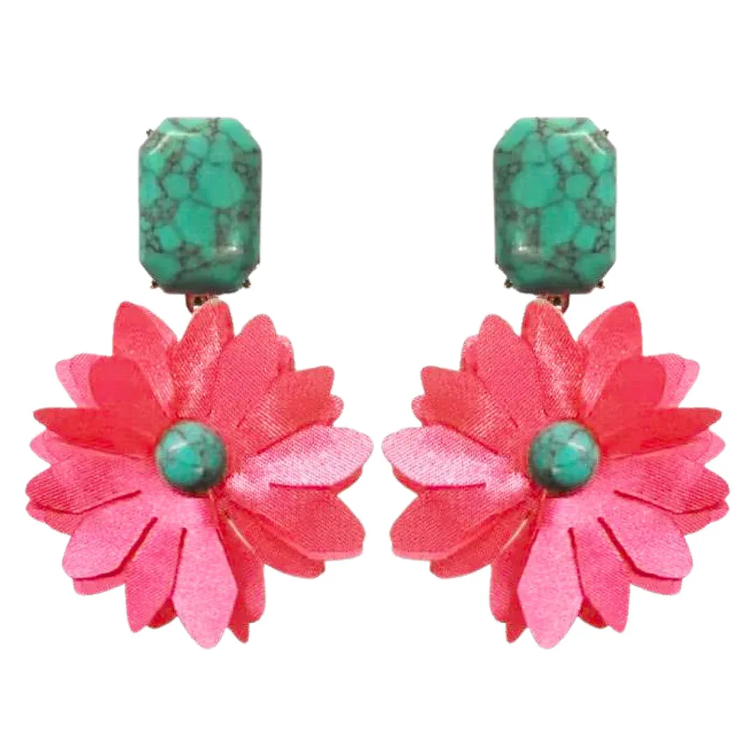 Pink and Turquoise Flower Earrings [Brianna Cannon]