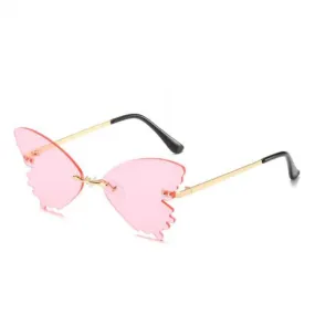 Pink Women''s Rimless Butterfly-shaped Sunglasses