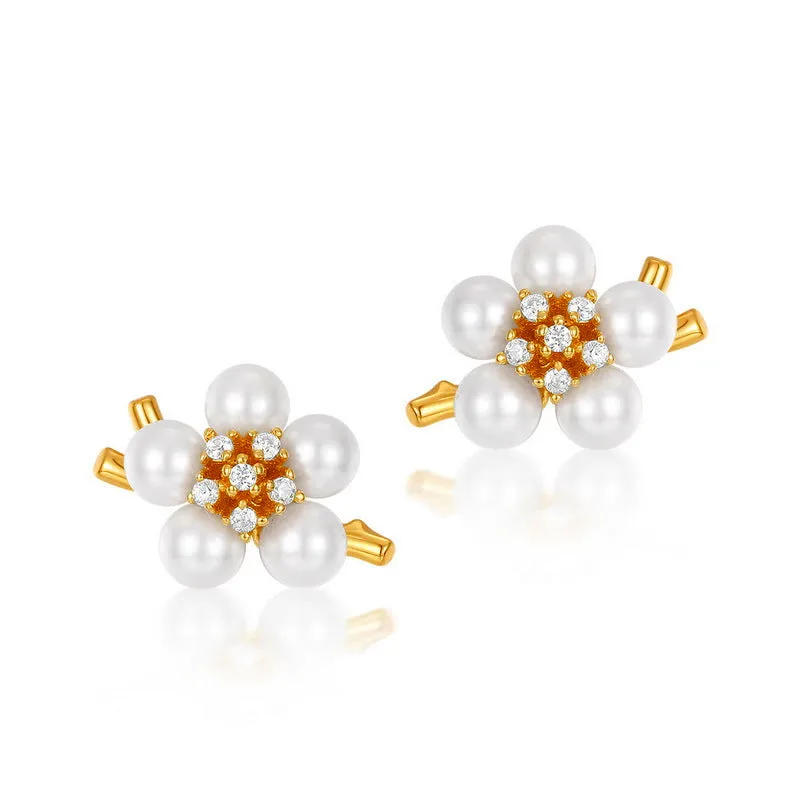 Plum Blossom Pearl Flower Earrings