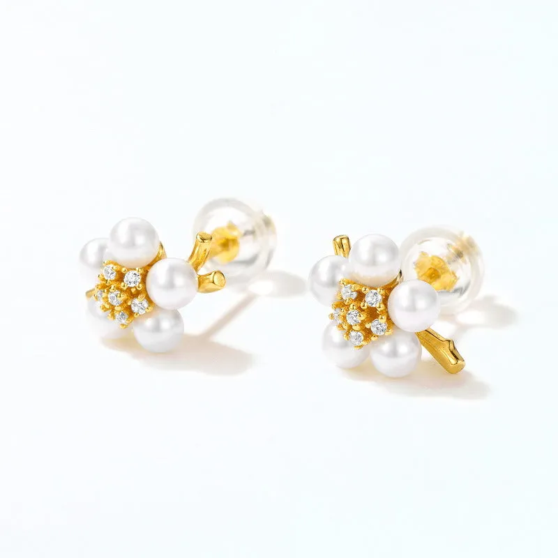 Plum Blossom Pearl Flower Earrings