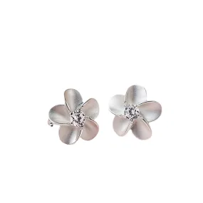 Plum Blossom with Zircon Silver Studs Earrings for Women