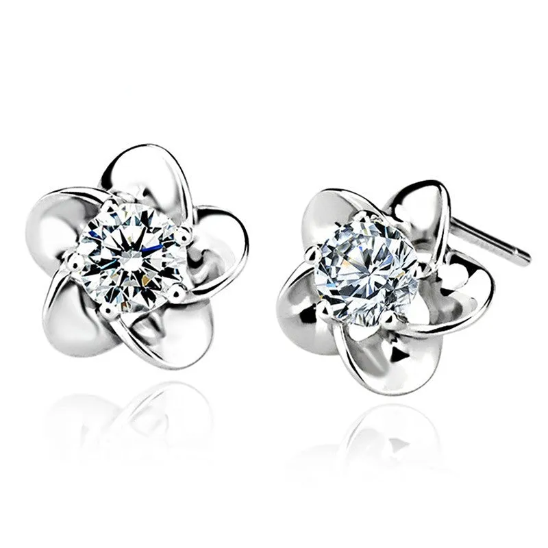 Plum Blossom with Zircon Silvet Studs Earrings for Women