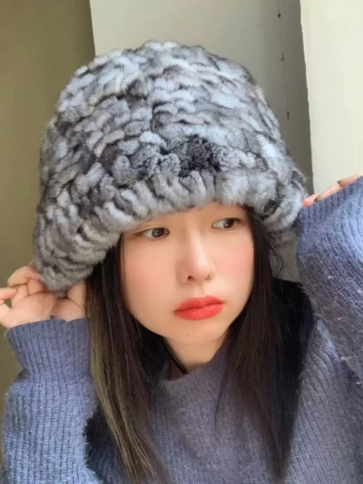 Plush chinchilla hat fur chinchilla fur cap women autumn and winter warm ear protection double-sided fur small round hat all-match