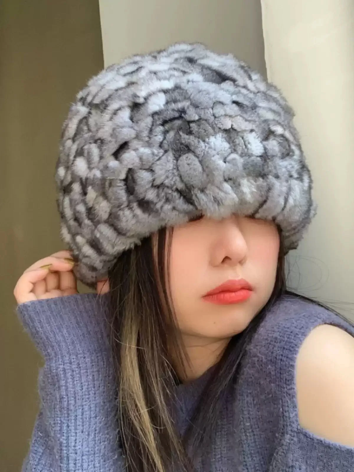 Plush chinchilla hat fur chinchilla fur cap women autumn and winter warm ear protection double-sided fur small round hat all-match