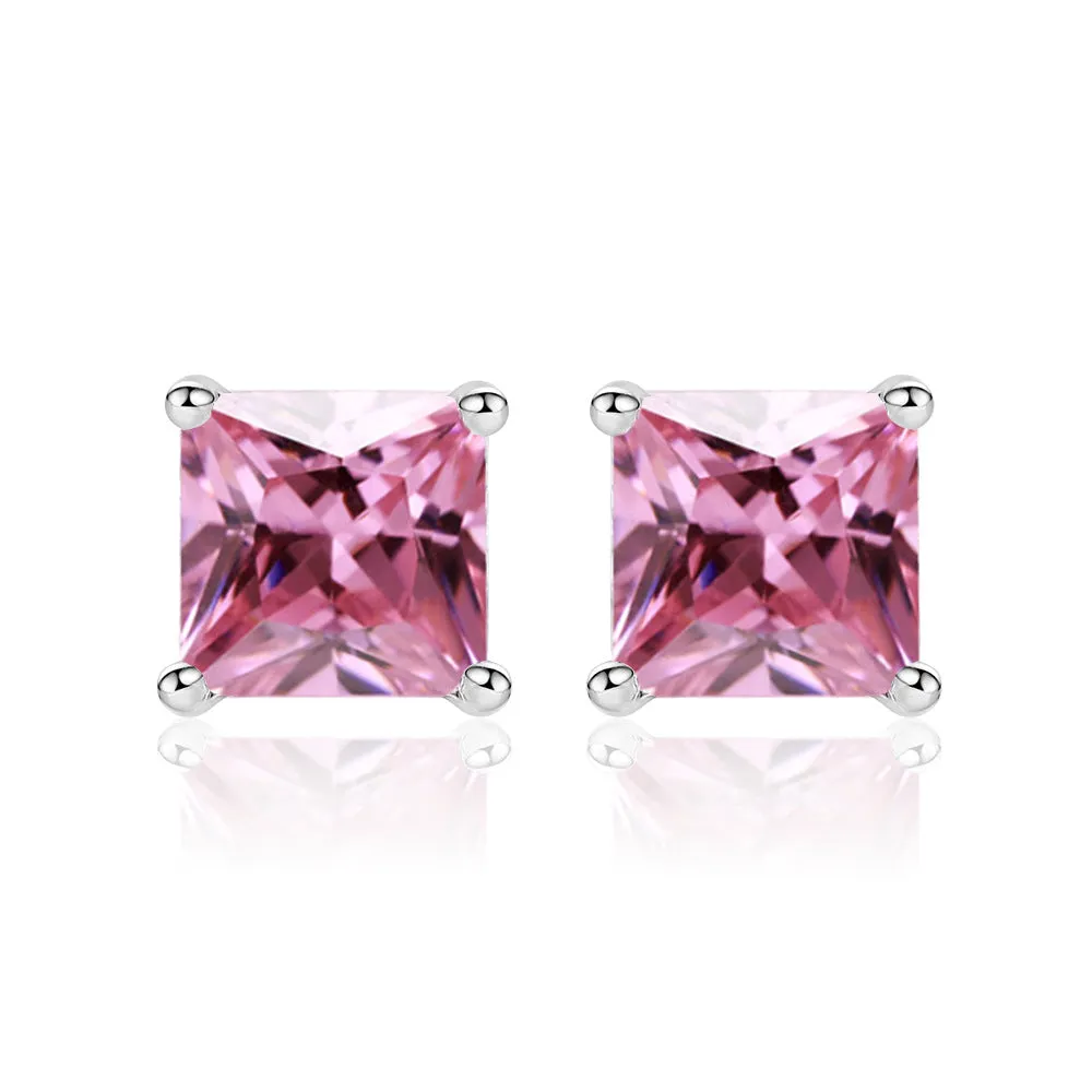 Princess Cut Zircon Silver Studs Earrings for Women