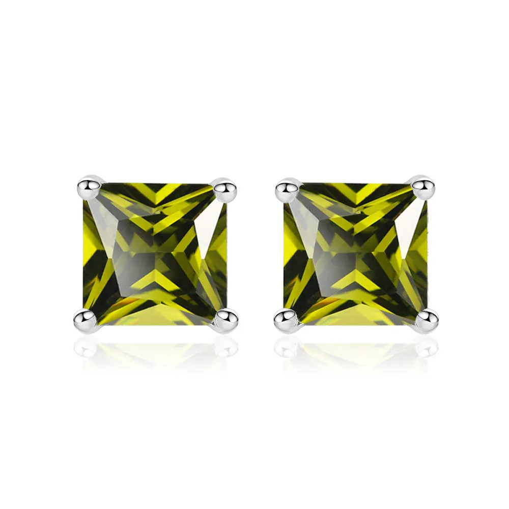 Princess Cut Zircon Silver Studs Earrings for Women