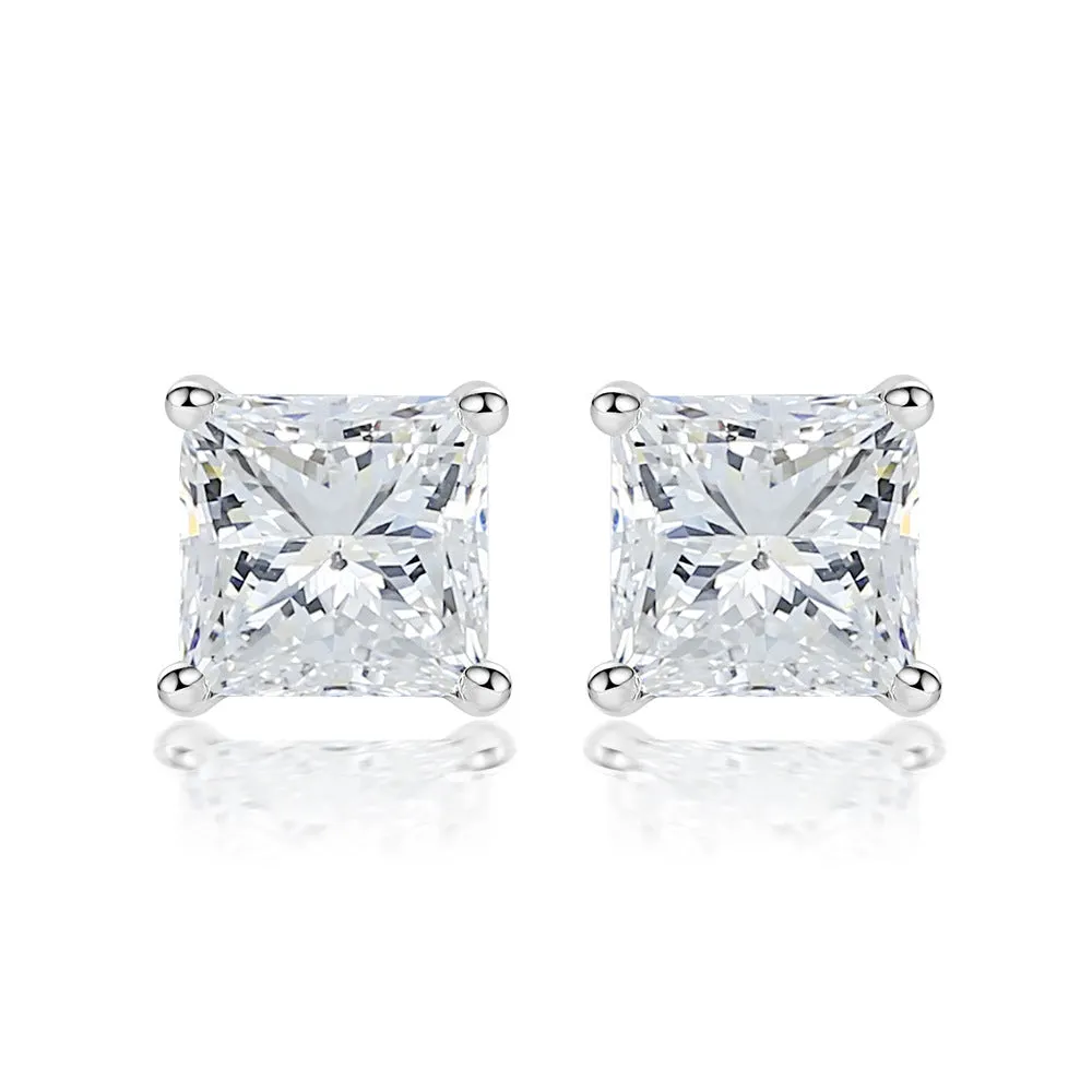 Princess Cut Zircon Silver Studs Earrings for Women