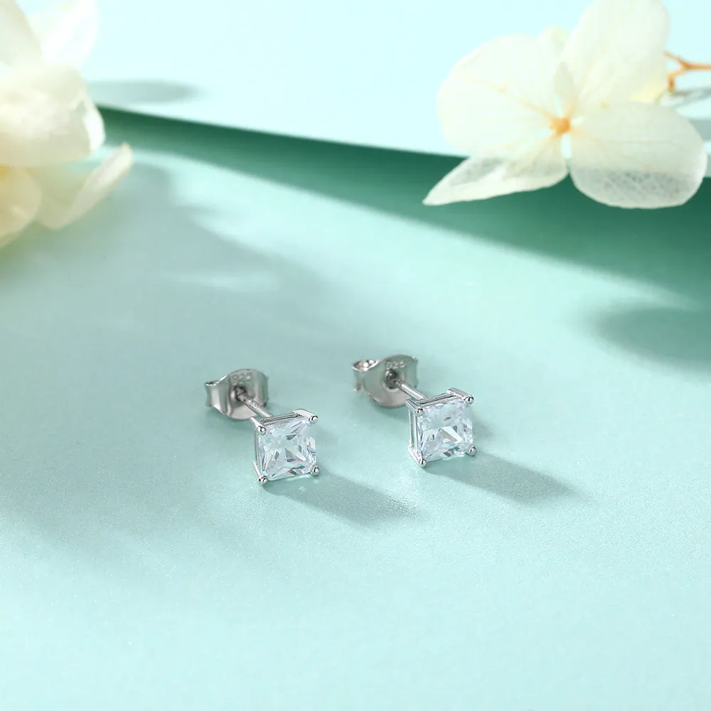 Princess Cut Zircon Silver Studs Earrings for Women