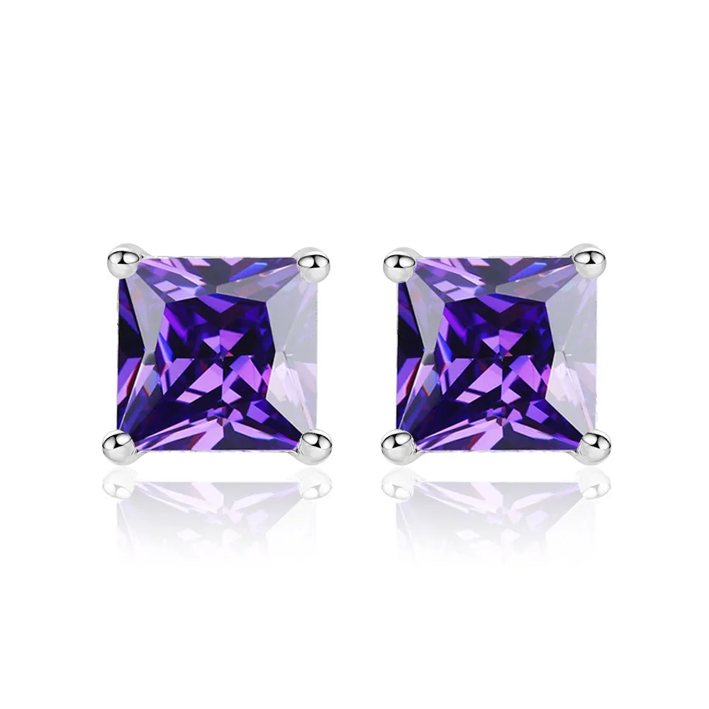 Princess Cut Zircon Silver Studs Earrings for Women