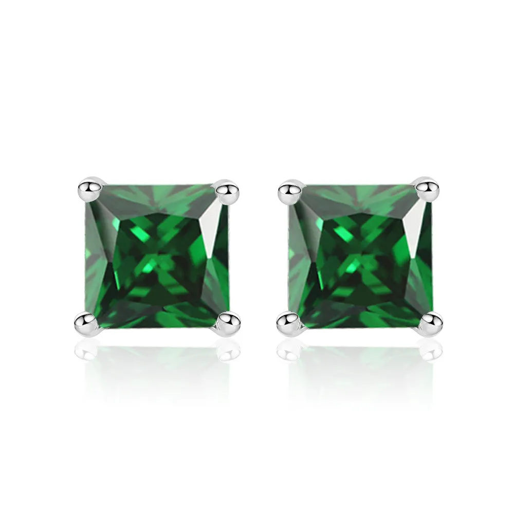 Princess Cut Zircon Silver Studs Earrings for Women