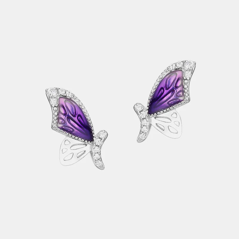 Purple Butterfly with Zircon Silver Studs Earrings for Women