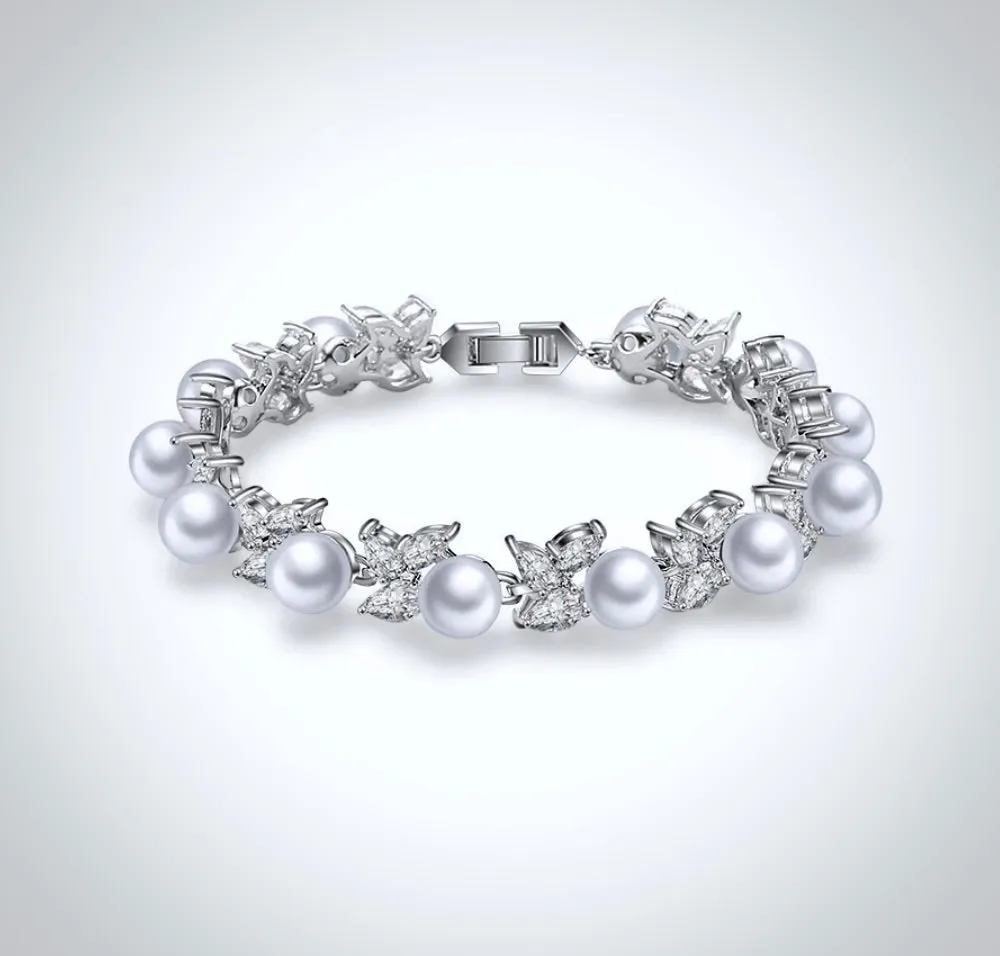 "Delaney" - Pearl and Cubic Zirconia Bridal Bracelet