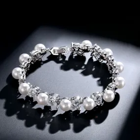 "Delaney" - Pearl and Cubic Zirconia Bridal Bracelet